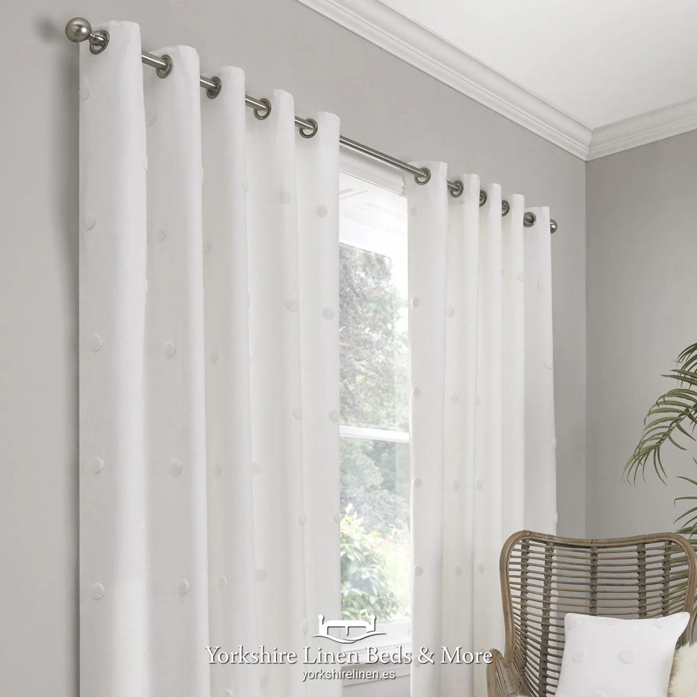 Sara Tufted Eyelet Curtains, White - Curtains & Voiles - Yorkshire Linen Beds & More