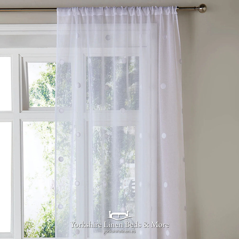 Sara Tufted Voile Panels, White - Curtains & Voiles - Yorkshire Linen Beds & More