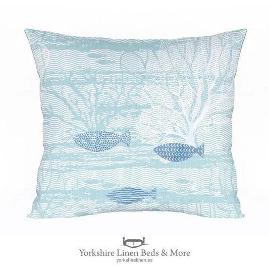 Seaweed Blue Fish Cushion - Cushions and Home Decoration, Yorkshire Linen Beds & More