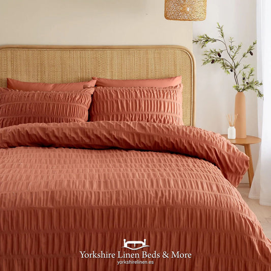 Seersucker Duvet Set by Catherine Lansfield, Terracotta - Duvet Covers & Sets - Yorkshire Linen Beds & More