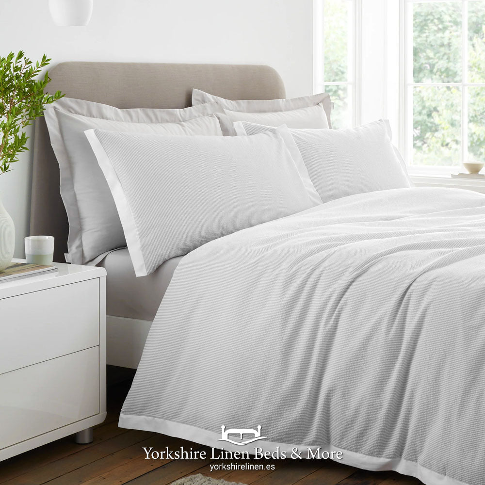 Seersucker Woven Stripe 100% Cotton Duvet Set, Grey - Duvet Covers & Sets - Yorkshire Linen Beds & More, Mijas Costa