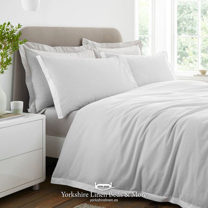 Seersucker Woven Stripe 100% Cotton Duvet Set, Grey - Duvet Covers & Sets - Yorkshire Linen Beds & More, Mijas Costa