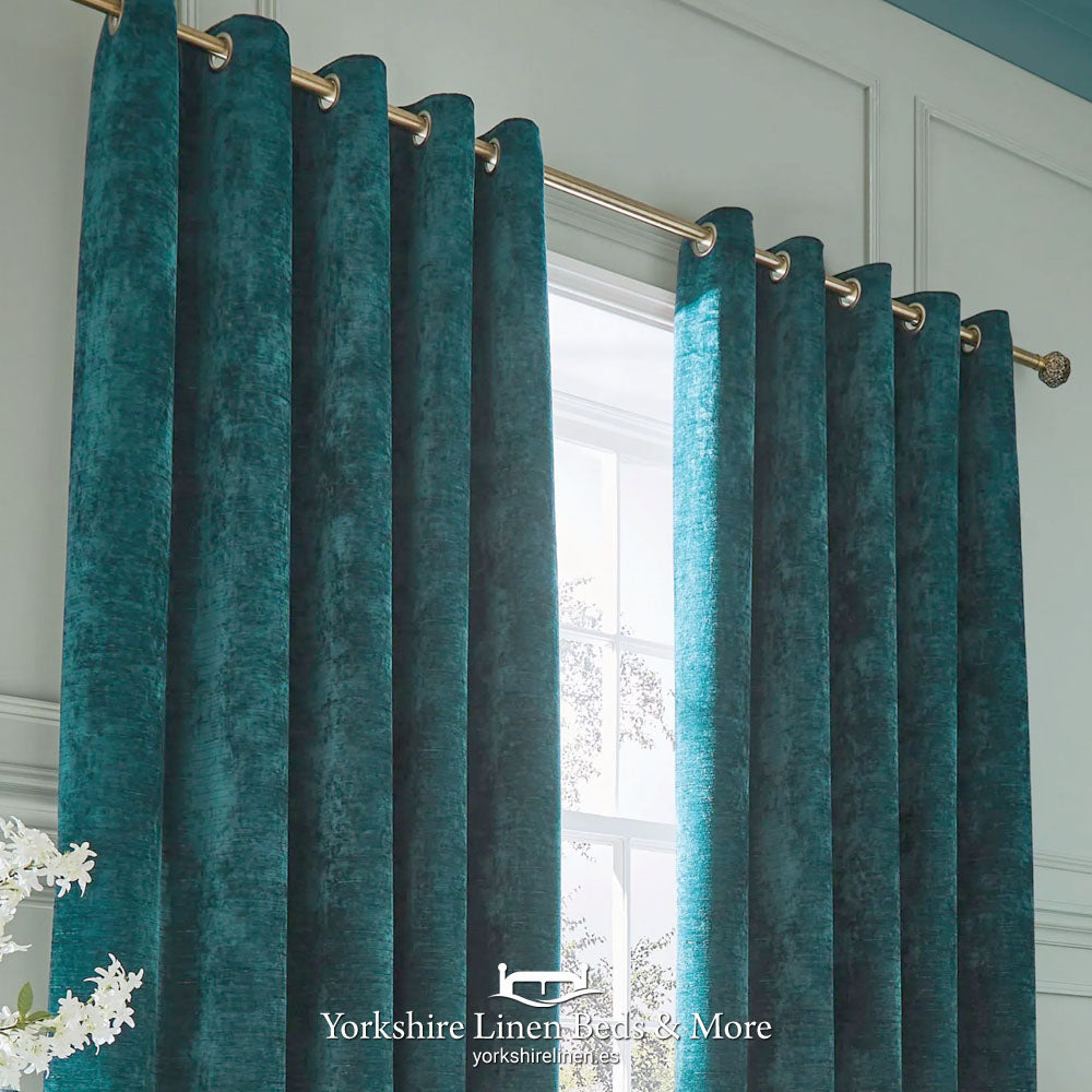 Selena Luxury Chenille Ring Top Curtains, Teal - Curtains and Voiles - Yorkshire Linen Beds & More