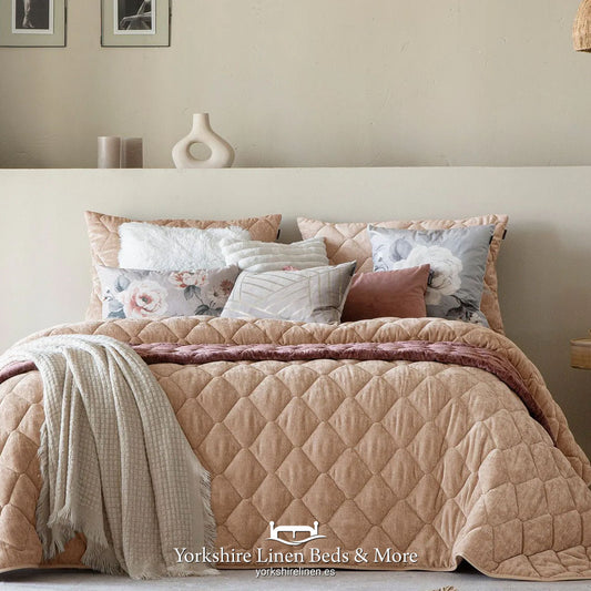 Sienna Luxury Velour Bedspread Range, Peach - Bedspreads & Runners - Yorkshire Linen Beds & More