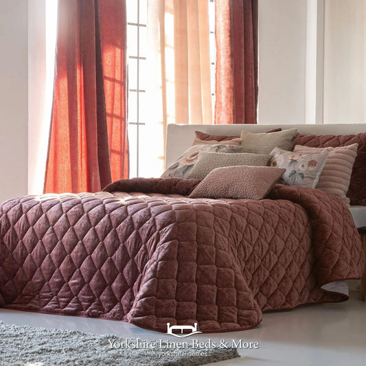 Sienna Luxury Velour Bedspread Range, Terracotta - Bedspreads & Runners - Yorkshire Linen Beds & More