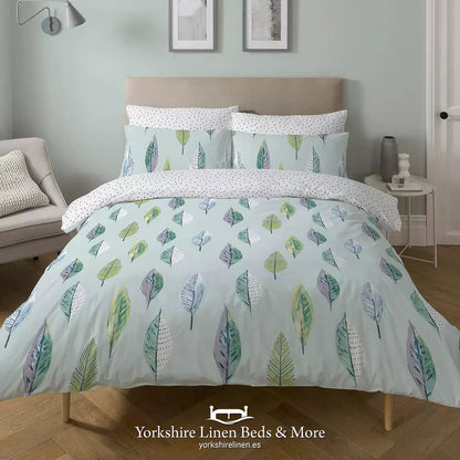 Skandi Leaf Duvet Set, Duck Egg - Duvet Covers & Sets - Yorkshire Linen Beds & More