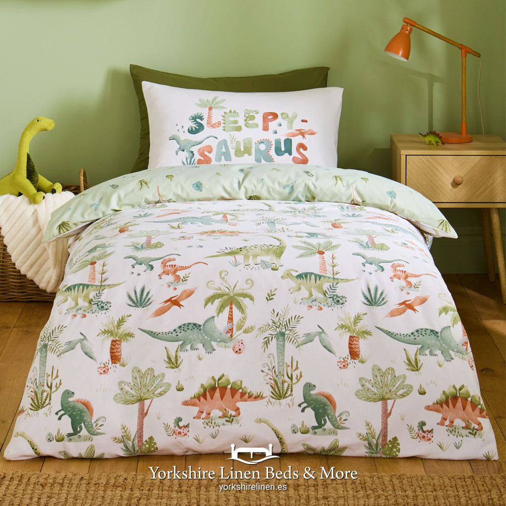 Sleepy-Saurus Brushed Cotton Duvet Set, Green - Duvet Covers and Sets - Yorkshire Linen Beds & More, Mijas Costa, Spain