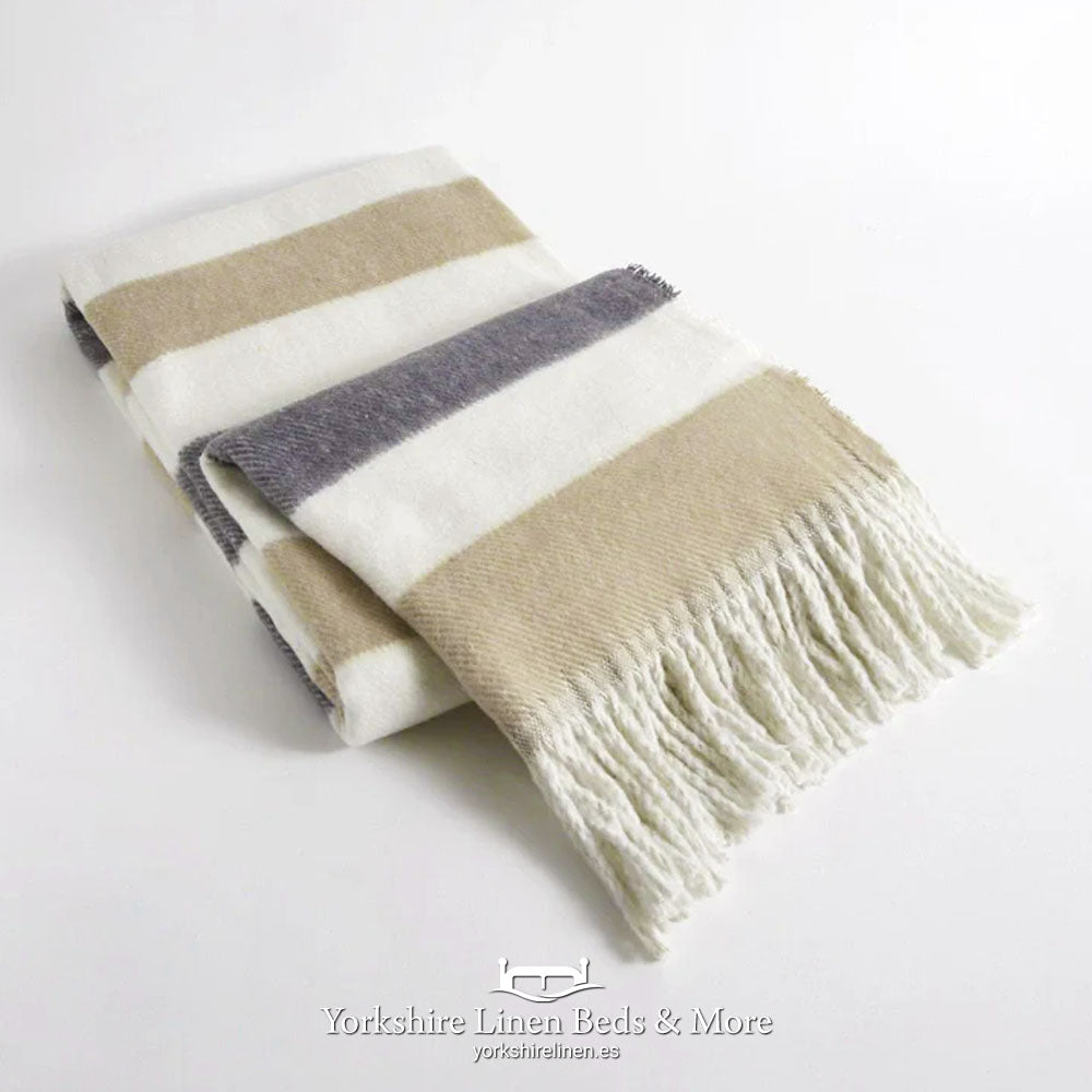 Soraya cotton-rich fringed throw in assorted colors - Textured decorative blanket for sofa or bed - Yorkshire Linen Mijas Costa.