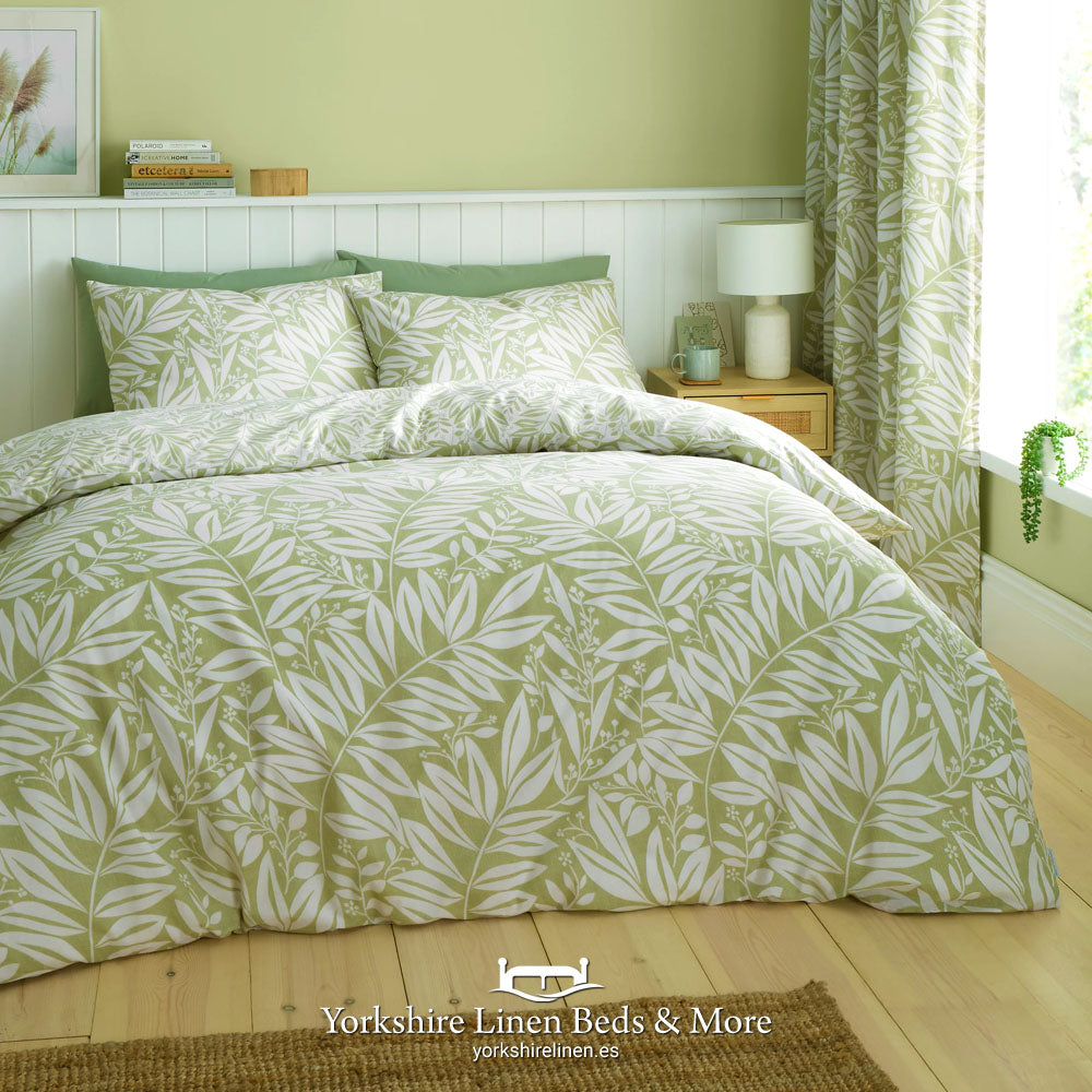 Sorrel Print Reversible Duvet Set, Green - Duvet Covers and Sets - Yorkshire Linen Beds & More, Mijas Costa