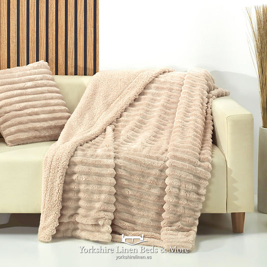 Super Soft Rabbit Sherpa Throw -Beige