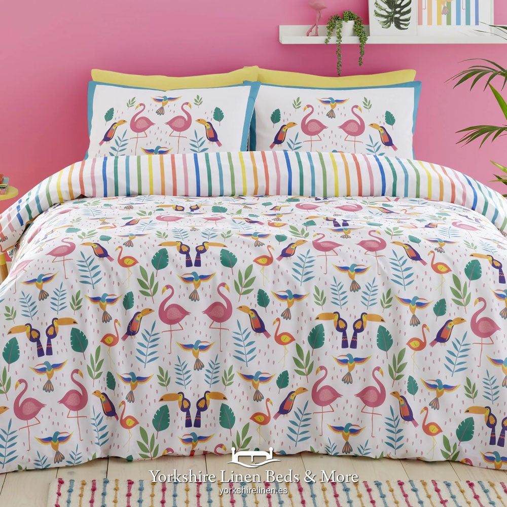 Tropical Flamingo Duvet Set, Multi - Duvet Covers & Sets - Yorkshire Linen Beds & More
