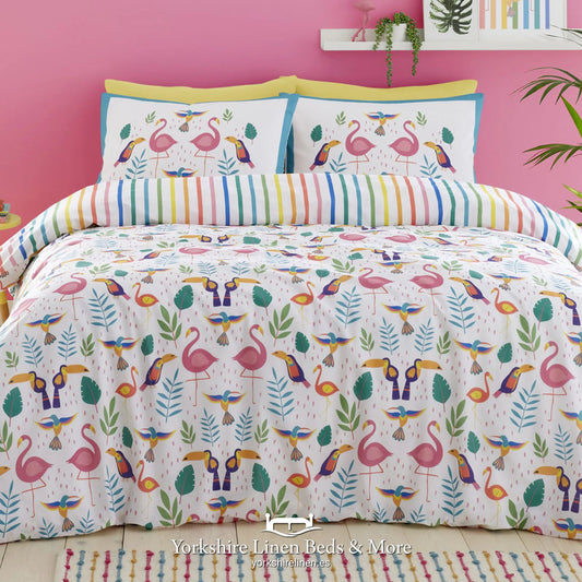 Tropical Flamingo Duvet Set, Multi - Duvet Covers & Sets - Yorkshire Linen Beds & More
