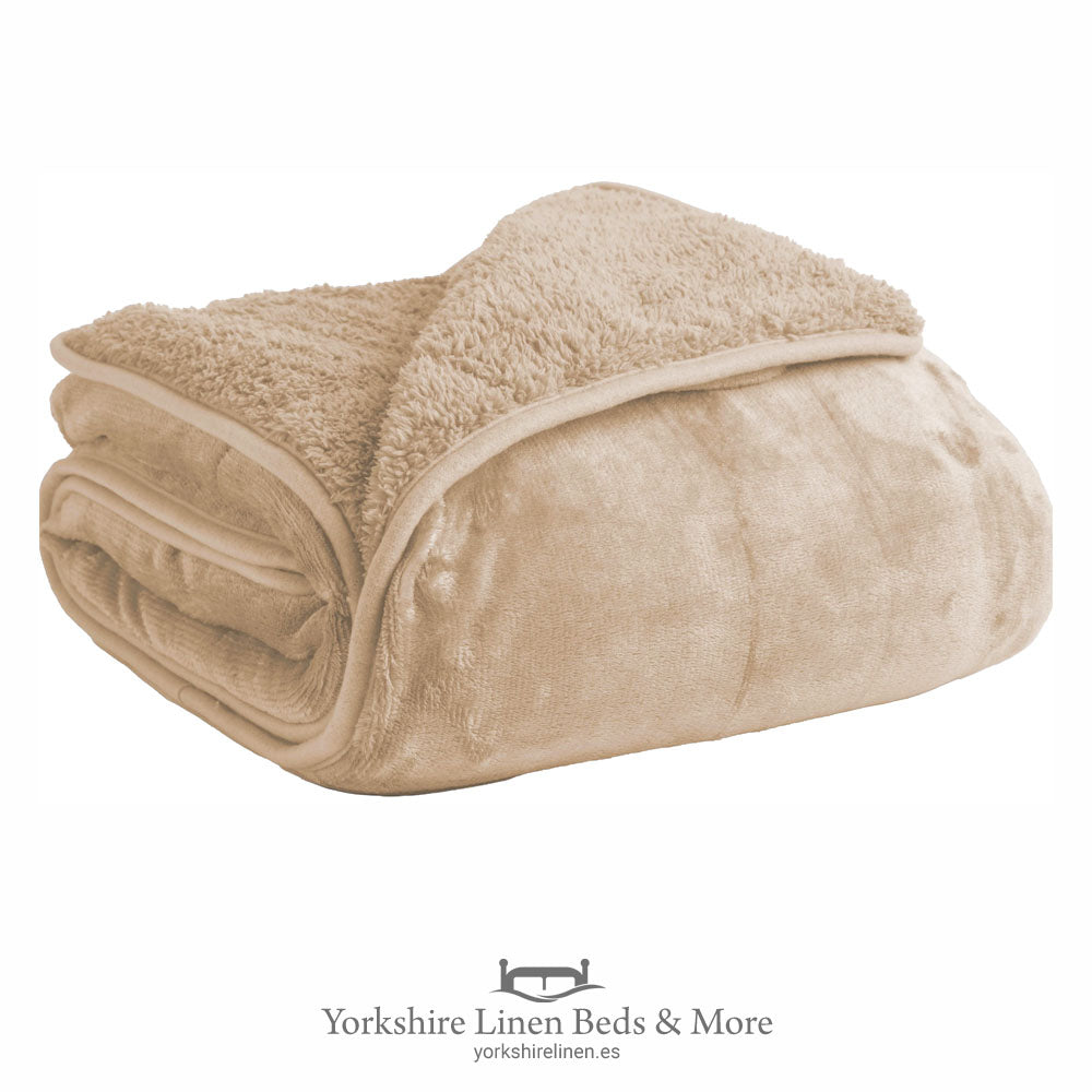 Value Supersoft Sherpa Fleece, Beige - Bedspreads, Throws & Runners - Yorkshire Linen Beds & More, Mijas, Spain