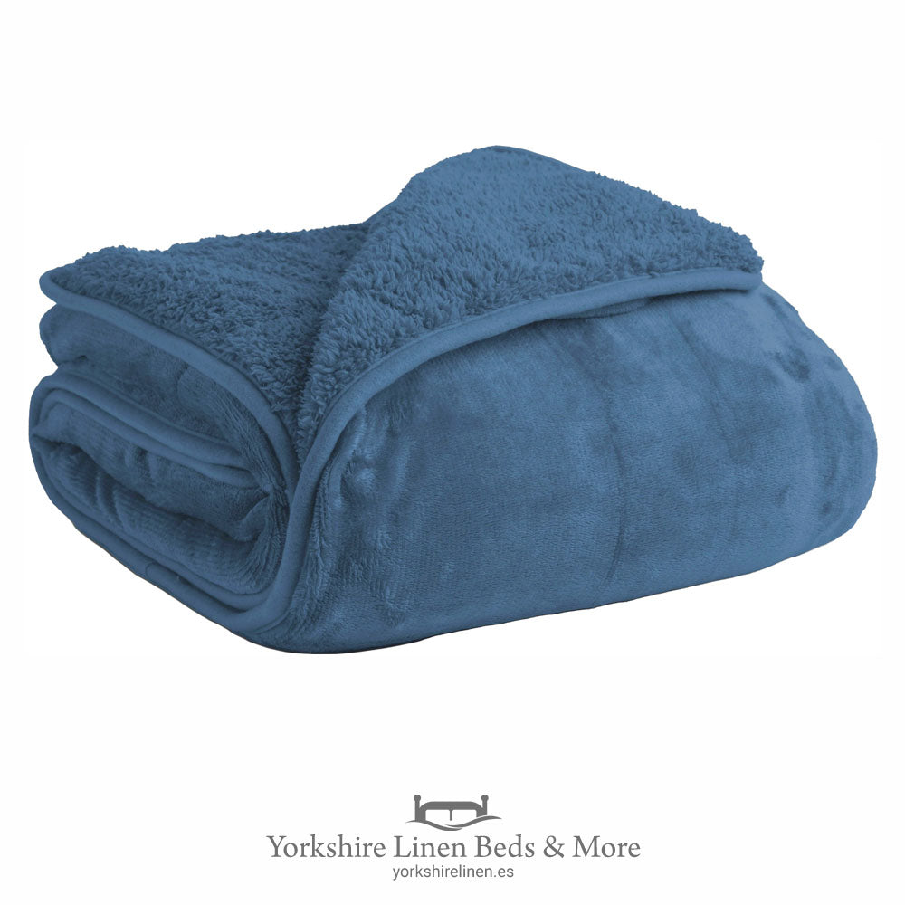 Value Supersoft Sherpa Fleece, Blue - Bedspreads, Throws & Runners - Yorkshire Linen Beds & More, Mijas, Spain