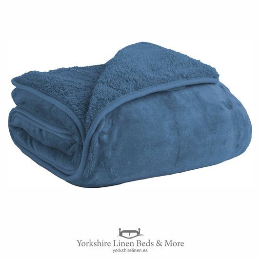Value Supersoft Sherpa Fleece, Blue - Bedspreads, Throws & Runners - Yorkshire Linen Beds & More, Mijas, Spain