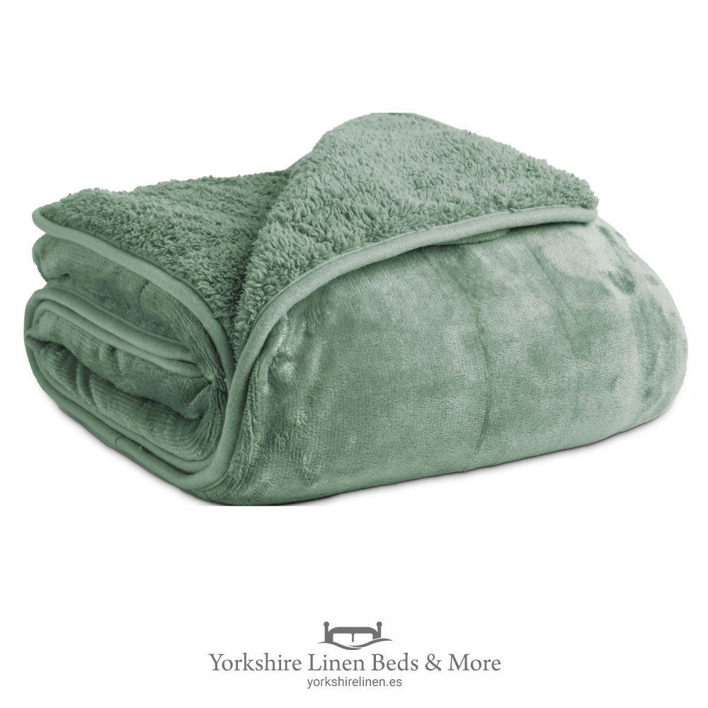 Value Supersoft Sherpa Fleece, Duck Egg - Bedspreads, Throws & Runners - Yorkshire Linen Beds & More, Mijas, Spain