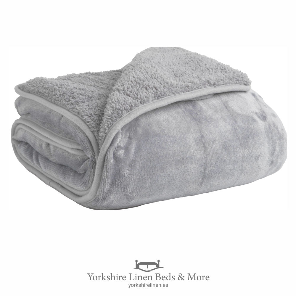 Value Supersoft Sherpa Fleece, Silver - Bedspreads, Throws & Runners - Yorkshire Linen Beds & More, Mijas, Spain