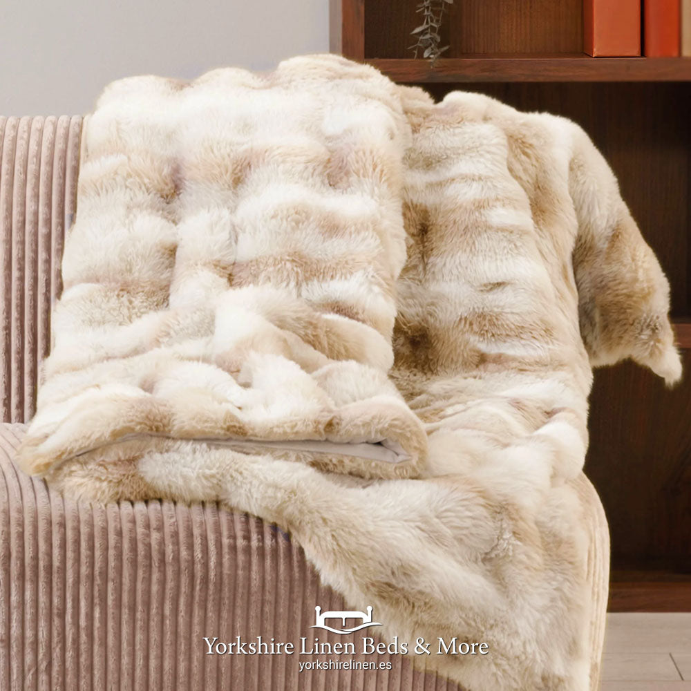 White Wolf Luxury Fur Throw, Natural - Bedspreads, Throws & Runners - Yorkshire Linen Beds & More, Mijas, Spain