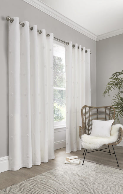 Sara Tufted Eyelet Curtains, White REDUCED TO CLEAR