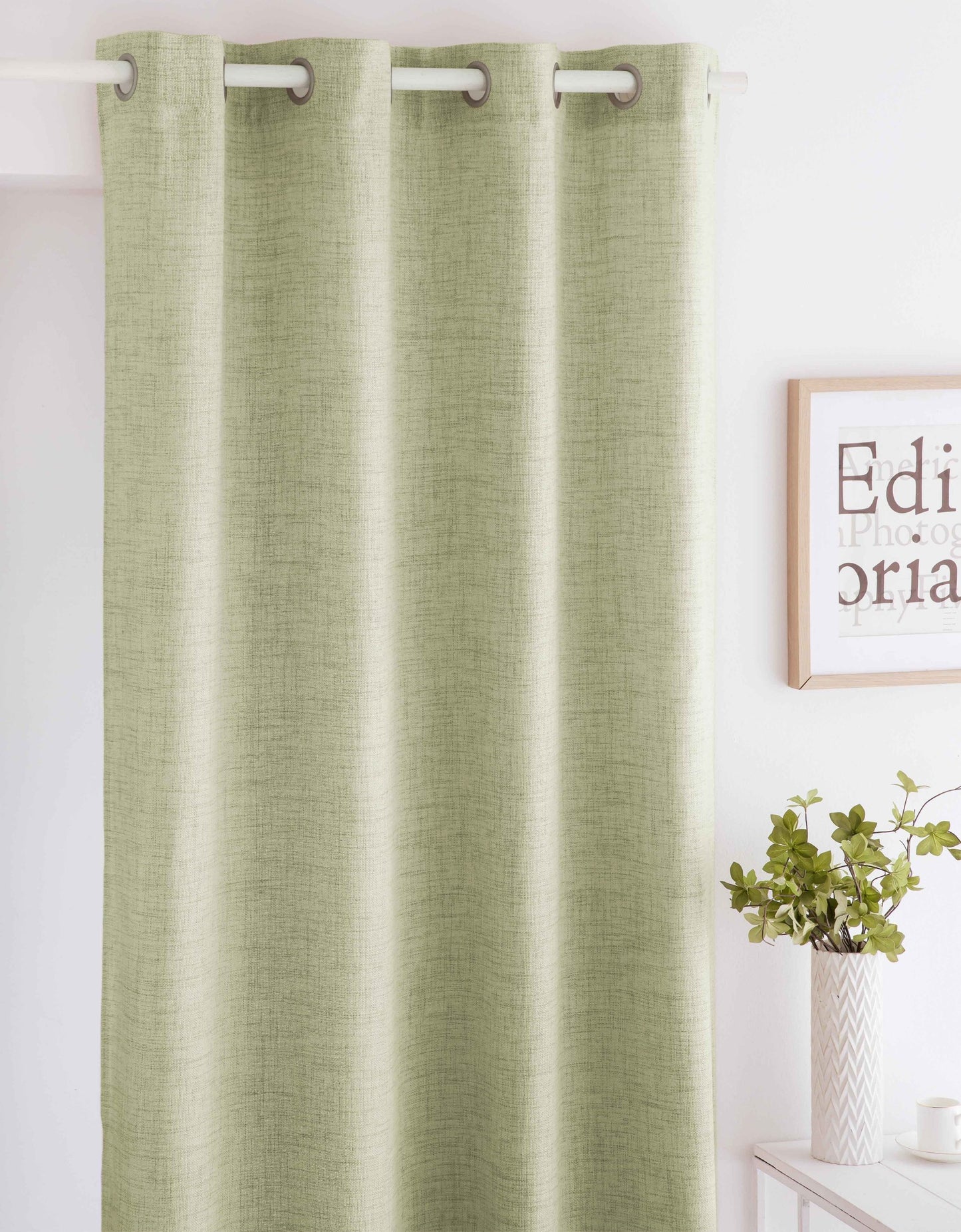 Alaya Eyelet Linen Style Curtain Panels, Green