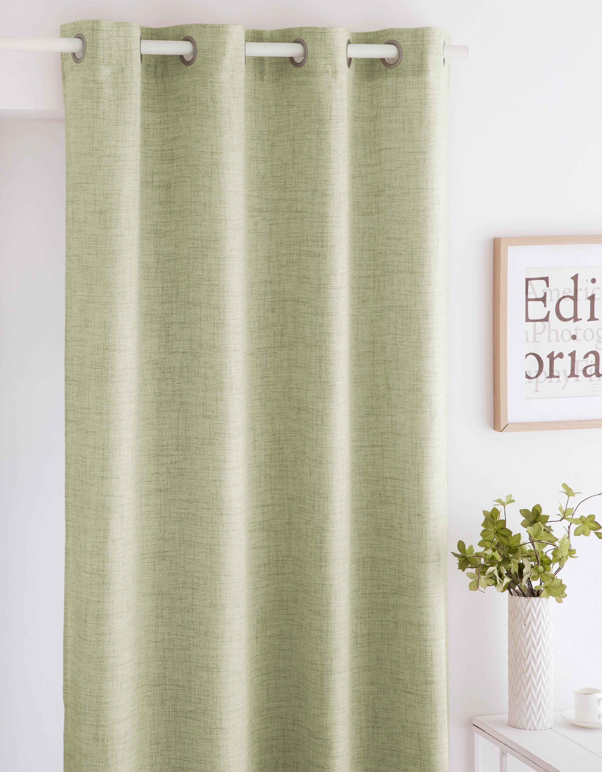 Alaya Eyelet Linen Style Curtain Panels, Green