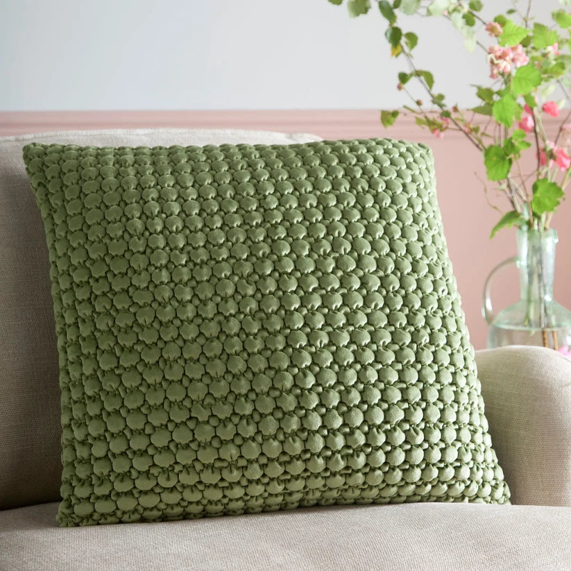 Bobble Velvet Cushion - Olive Green
