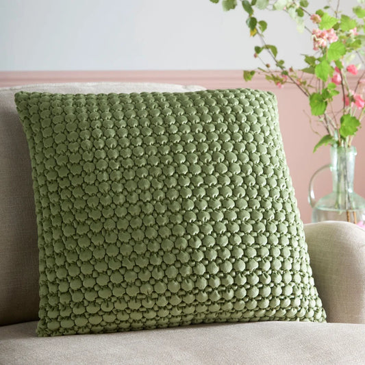 Bobble Velvet Cushion - Olive Green