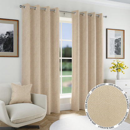 Chester Eyelet 100 % Black out Curtain Pair - Natural