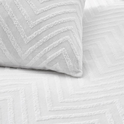 Chevron Tufted 100% Cotton Duvet Cover Set, White