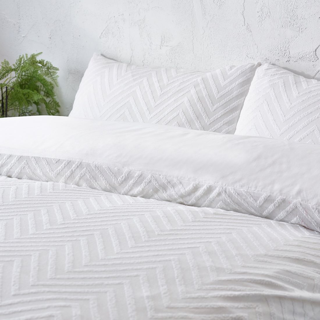 Chevron Tufted 100% Cotton Duvet Cover Set, White