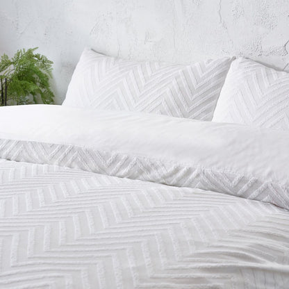 Chevron Tufted 100% Cotton Duvet Cover Set, White