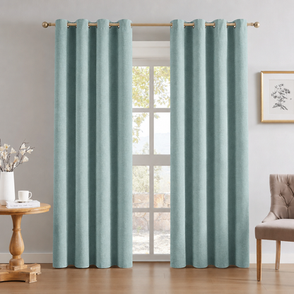 Curtains in soft turquoise blue