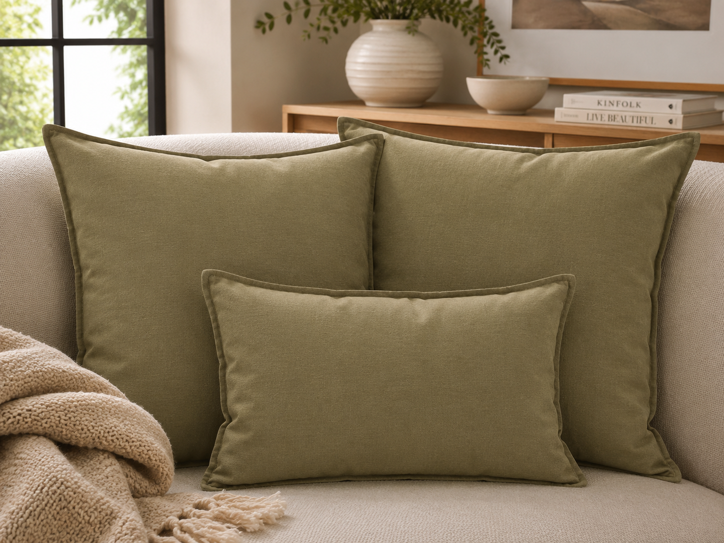 Dalia Linen Blend Filled Cushions, Khaki 32