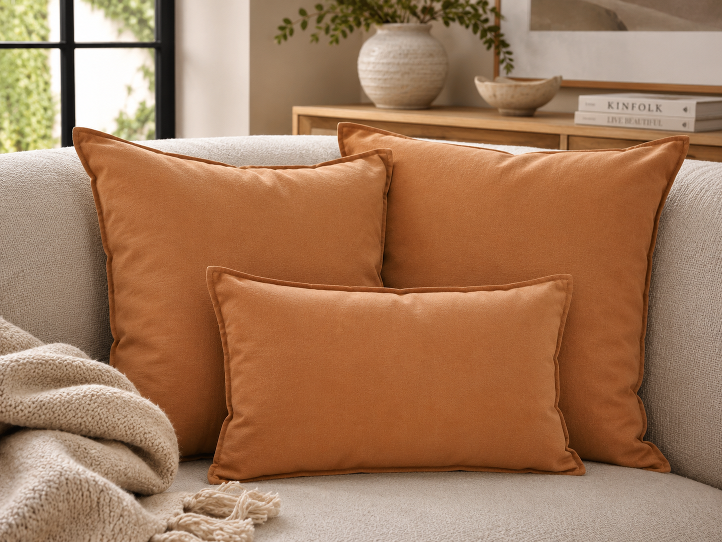 Dalia Linen Blend Filled Cushions, Terracotta 15