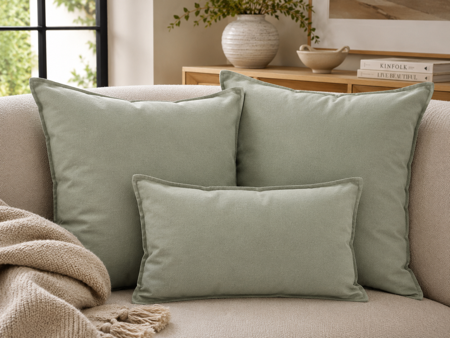 Dalia Linen Blend Filled Cushions, Sage 30