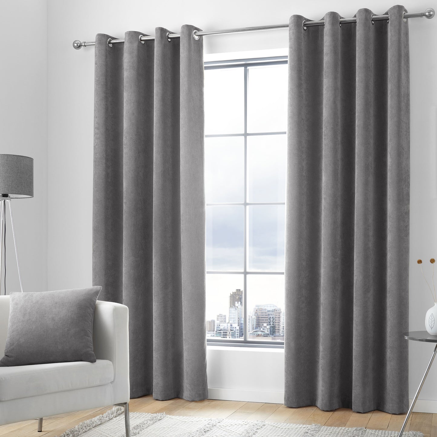 Kintyre Corded Ring Top Curtains, Charcoal-50 % OFF