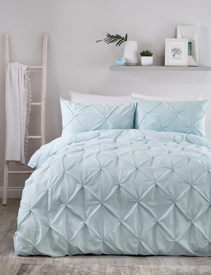 Laura Ruched Easy Care Duvet Set, Duck Egg