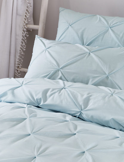 Laura Ruched Easy Care Duvet Set, Duck Egg