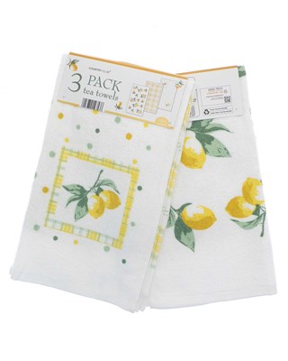 3 Pack Cotton Teatowels  - Lemons