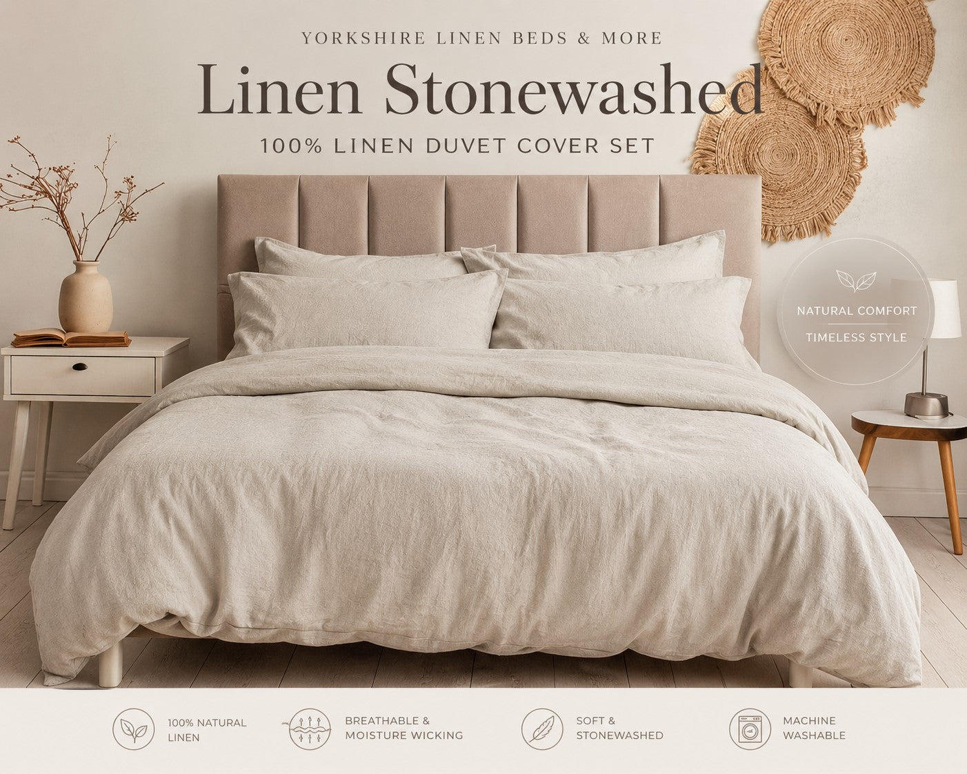 100 % Linen Duvet Set - Color Natural