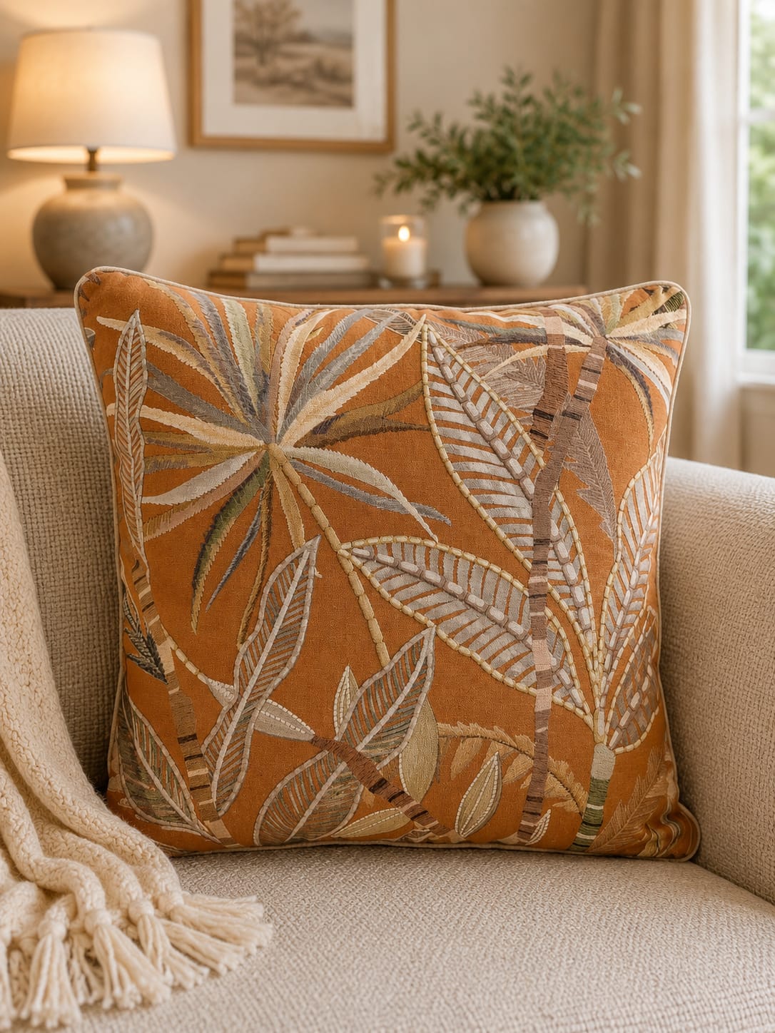 Linen Jungle Cushion - Spice