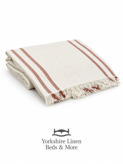 New England Stripe Cotton Throws- Terracotta