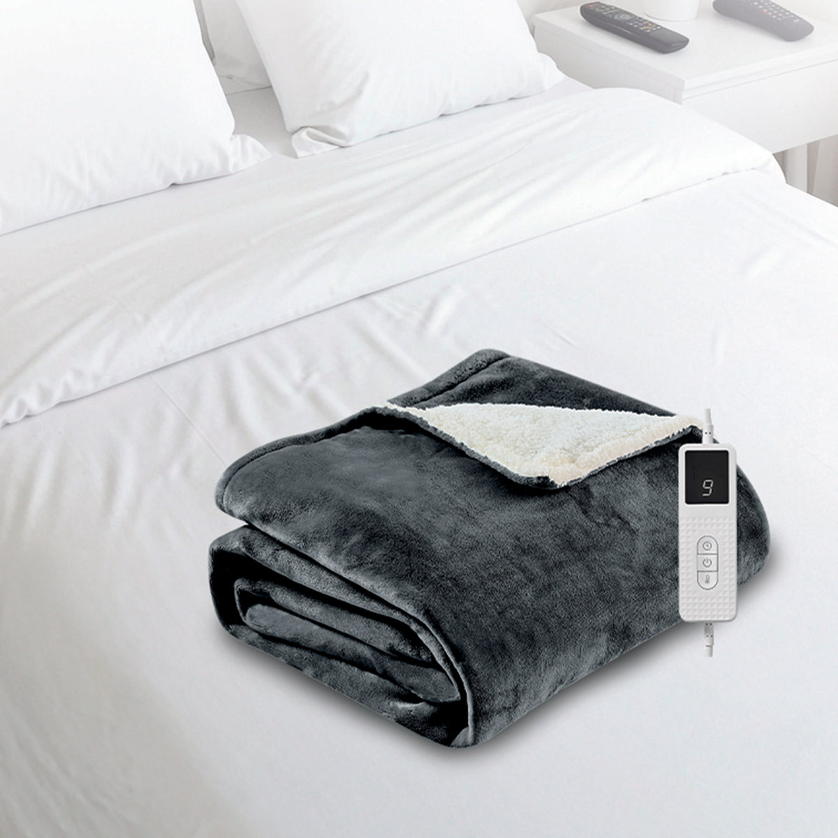 Luxury Sherpa Electric Over- Blanket -Grey OFFER