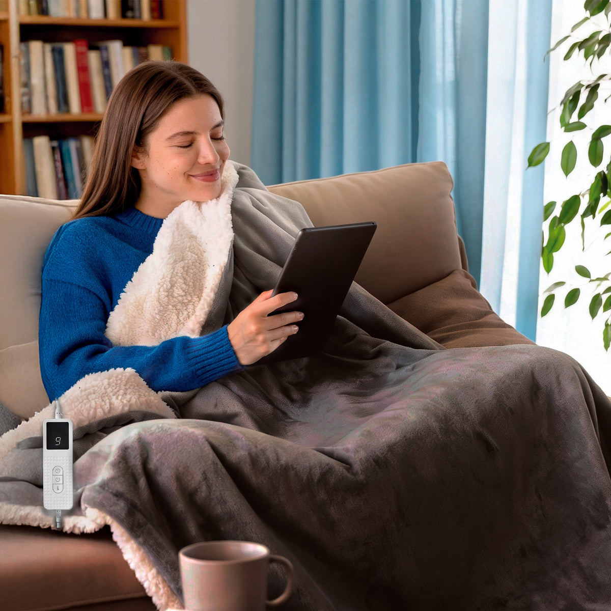 Luxury Sherpa Electric Over- Blanket -Grey OFFER