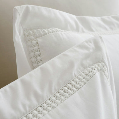 Oxford Lace Trim 100 % Cotton  Duvet Set - White
