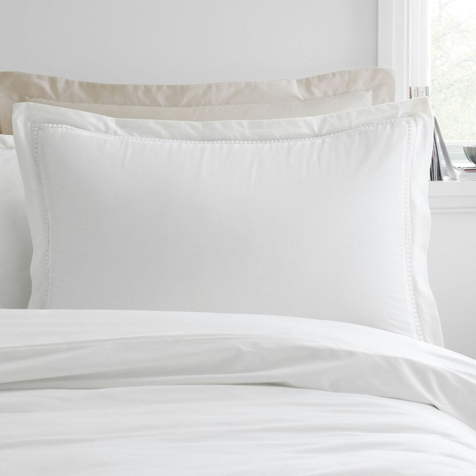 Oxford Lace Trim 100 % Cotton  Duvet Set - White