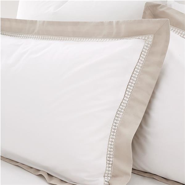 Oxford Lace Trim 100 % Cotton  Duvet Set - Natural
