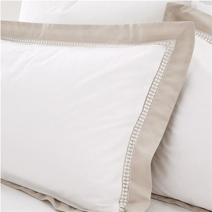 Oxford Lace Trim 100 % Cotton  Duvet Set - Natural
