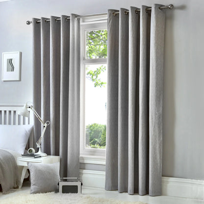 Sorbonne Linen Style Eyelet Curtains, Silver
