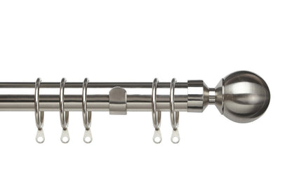 Pristine Extendible Satin Silver 28mm Curtain Poles, Ball End
